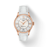 Tissot Chemin Des Tourelles Powermatic 80 Lady Silver Dial White Leather Strap Watch For Women - T099.207.36.118.00
