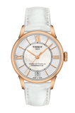 Tissot Chemin Des Tourelles Powermatic 80 Lady Silver Dial White Leather Strap Watch For Women - T099.207.36.118.00