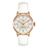 Tissot Chemin Des Tourelles Powermatic 80 Lady Silver Dial White Leather Strap Watch For Women - T099.207.36.118.00