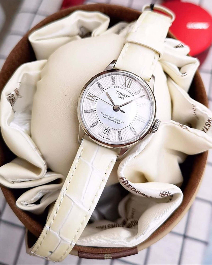 Tissot Chemin Des Tourelles Powermatic 80 Lady White Dial White Leather Strap Watch For Women - T099.207.16.116.00