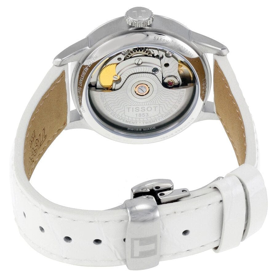Tissot Chemin Des Tourelles Powermatic 80 Lady White Dial White Leather Strap Watch For Women - T099.207.16.116.00