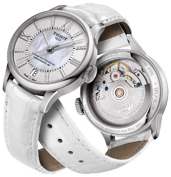Tissot Chemin Des Tourelles Powermatic 80 Lady White Dial White Leather Strap Watch For Women - T099.207.16.116.00