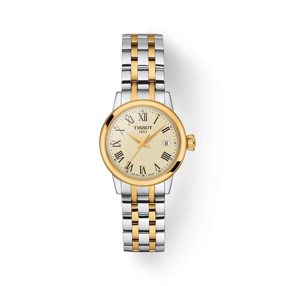 Tissot Classic Dream Lady Gold Dial Two Tone Steel Strap Watch For Women - T129.210.22.263.00