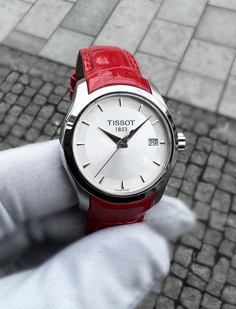 Tissot Couturier Lady Silver Dial Red Leather Strap Watch for Women - T035.210.16.031.01