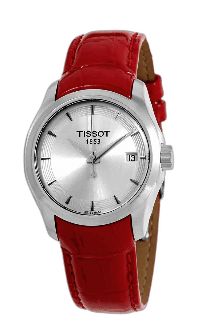 Tissot Couturier Lady Silver Dial Red Leather Strap Watch for Women - T035.210.16.031.01