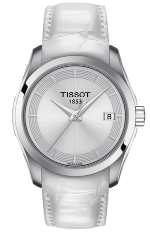 Tissot Couturier Lady Silver Dial White Leather Strap Watch For Women - T035.210.16.011.00