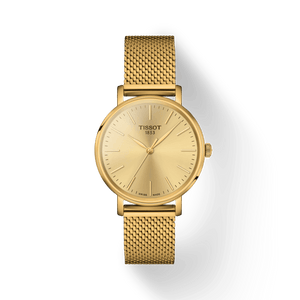 Tissot Everytime Lady Gold Dial Gold Mesh Bracelet Watch for Women - T143.210.33.021.00