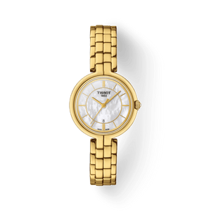 Tissot Flamingo Mother of Pearl White Dial Gold Steel Strap Watch For Women - T094.210.33.111.00