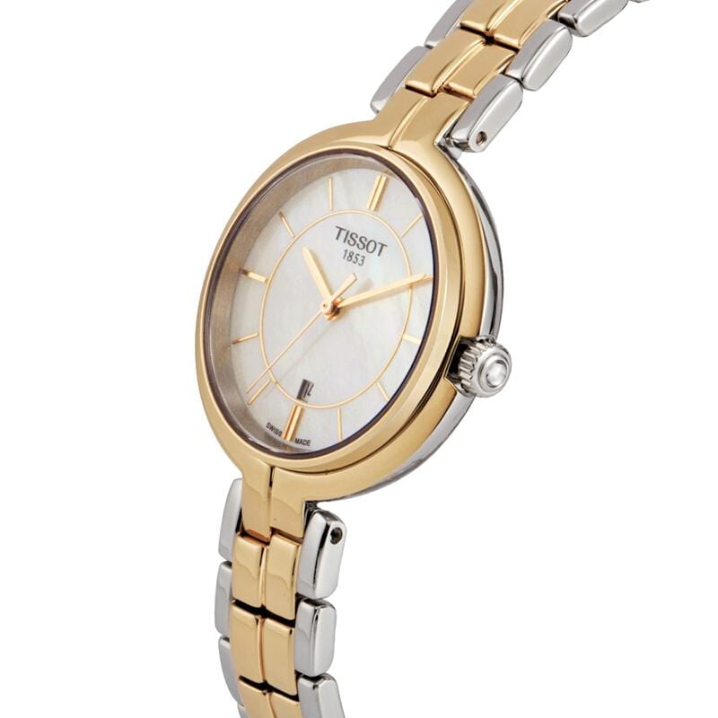 Tissot Flamingo Mother of Pearl White Dial Two Tone Steel Strap Watch For Women - T094.210.22.111.01