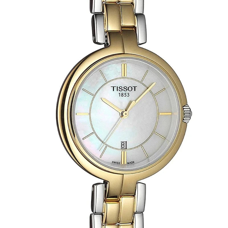 Tissot Flamingo Mother of Pearl White Dial Two Tone Steel Strap Watch For Women - T094.210.22.111.01