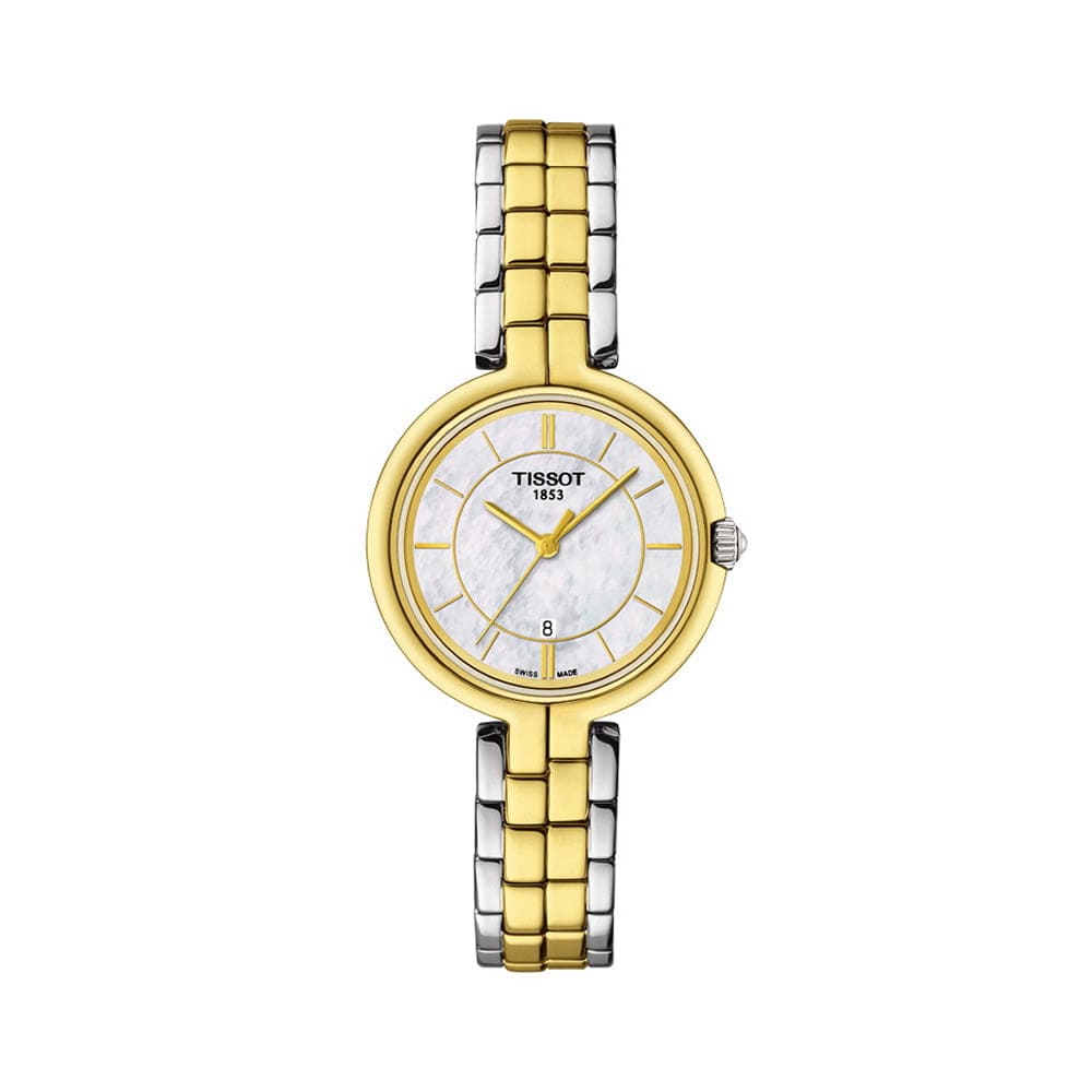 Tissot Flamingo Mother of Pearl White Dial Two Tone Steel Strap Watch For Women - T094.210.22.111.01