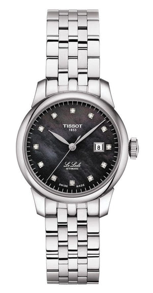 Tissot Le Locle Automatic Diamonds Mother of Pearl Black Dial Silver Steel Strap Watch For Women - T006.207.11.126.00