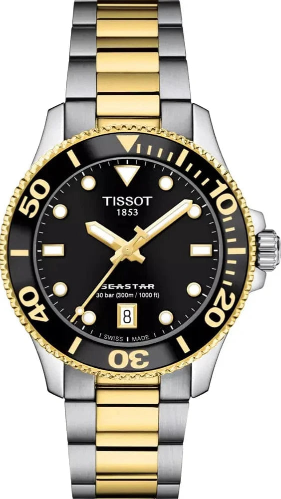 Tissot Seastar 1000 Black Dial Two Tone Steel Strap Watch for Women - T120.210.22.051.00