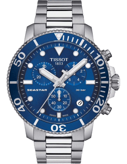 Tissot Seastar 1000 Chronograph Blue Dial Silver Steel Strap Watch For Men - T120.417.11.041.00