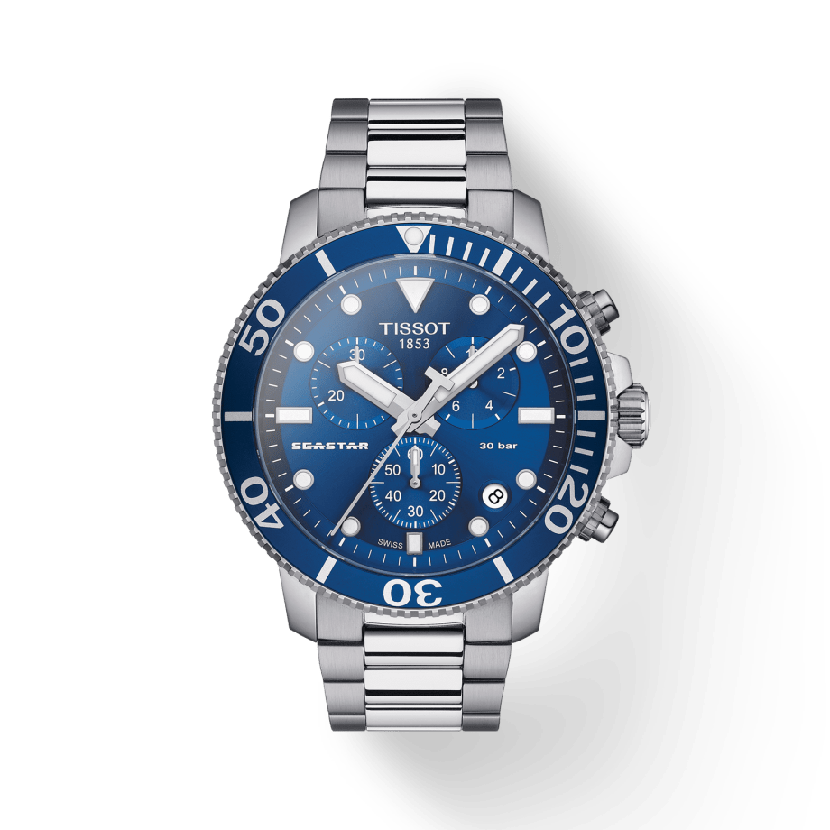 Tissot Seastar 1000 Chronograph Blue Dial Silver Steel Strap Watch For Men - T120.417.11.041.00