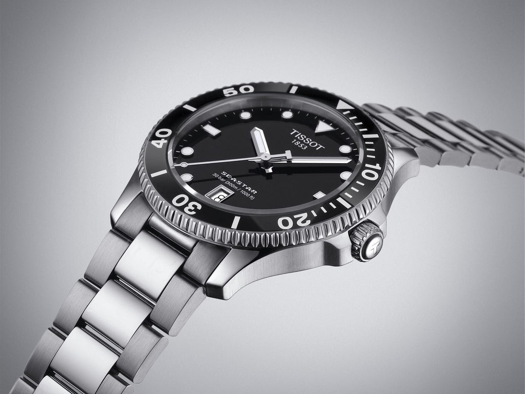 Tissot Seastar 1000 Lady Black Dial Silver Steel Strap Watch for Women - T120.210.11.051.00