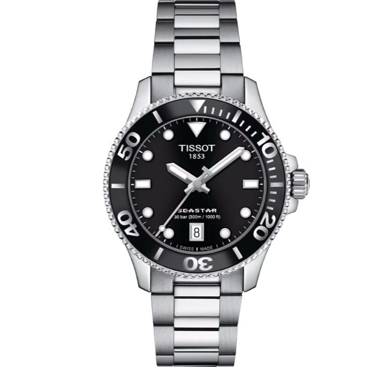 Tissot Seastar 1000 Lady Black Dial Silver Steel Strap Watch for Women - T120.210.11.051.00