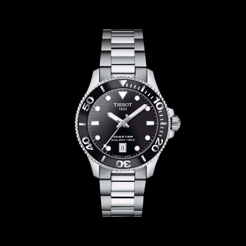 Tissot Seastar 1000 Lady Black Dial Silver Steel Strap Watch for Women - T120.210.11.051.00