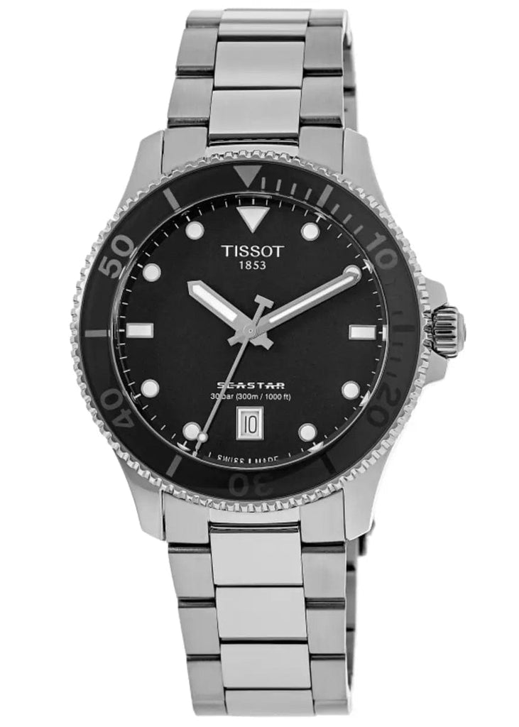 Tissot Seastar 1000 Lady Black Dial Silver Steel Strap Watch for Women - T120.210.11.051.00