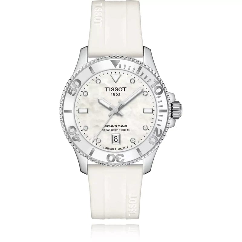 Tissot Seastar 1000 Mother of Pearl White Dial White Rubber Strap Watch for Women - T120.210.17.116.00