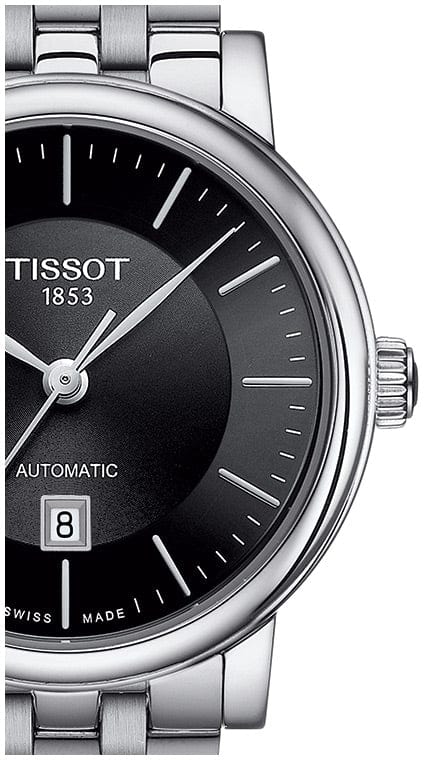Tissot T Classic Carson Premium Automatic Lady Black Dial Silver Steel Strap Watch for Women - T122.207.11.051.00