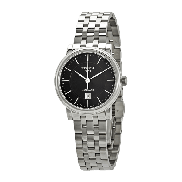 Tissot T Classic Carson Premium Automatic Lady Black Dial Silver Steel Strap Watch for Women - T122.207.11.051.00