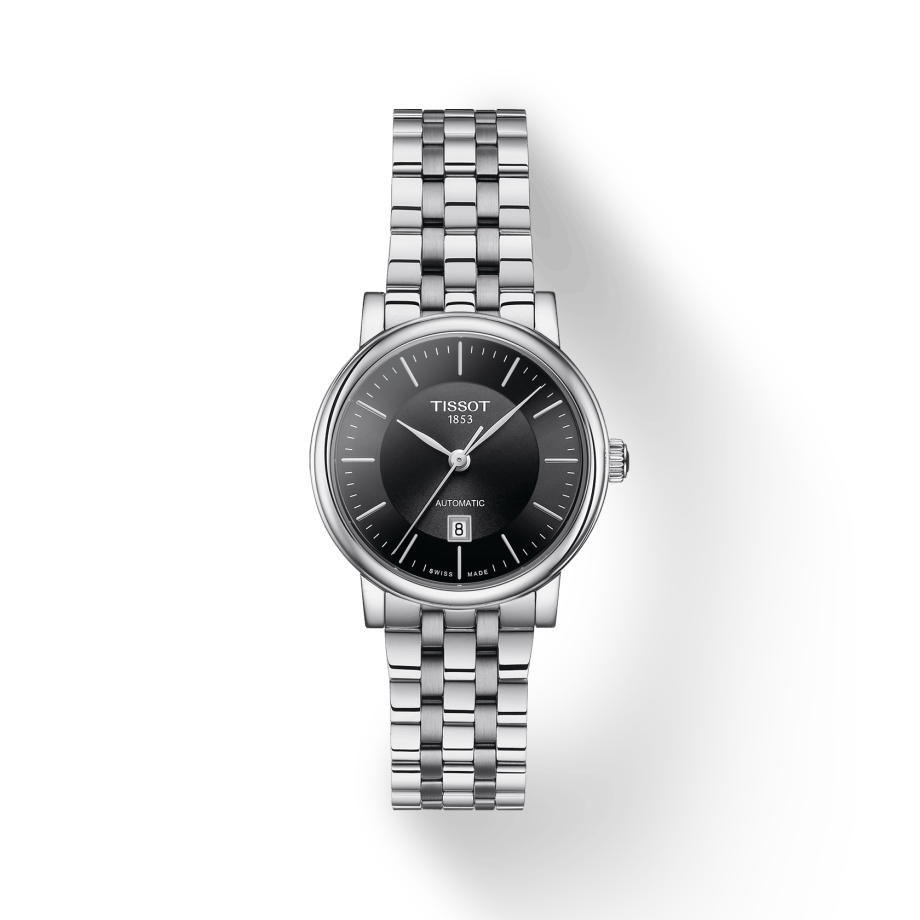 Tissot T Classic Carson Premium Automatic Lady Black Dial Silver Steel Strap Watch for Women - T122.207.11.051.00
