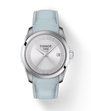 Tissot T Classic Couturier Silver Dial Light Blue Leather Strap Watch For Women - T035.210.16.031.02