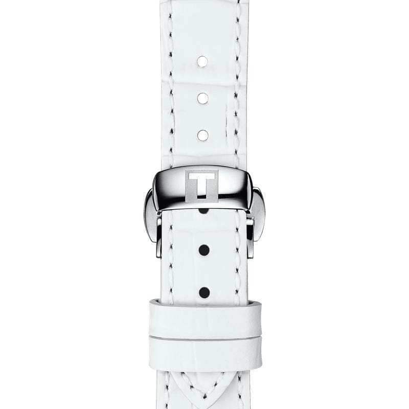 Tissot T-Classic Powermatic 80 Mother of Pearl Silver Dial White Leather Strap Watch For Women - T108.208.26.117.00