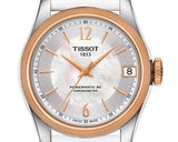 Tissot T-Classic Powermatic 80 Mother of Pearl Silver Dial White Leather Strap Watch For Women - T108.208.26.117.00