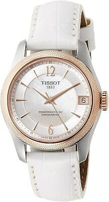 Tissot T-Classic Powermatic 80 Mother of Pearl Silver Dial White Leather Strap Watch For Women - T108.208.26.117.00