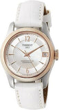 Tissot T-Classic Powermatic 80 Mother of Pearl Silver Dial White Leather Strap Watch For Women - T108.208.26.117.00