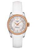 Tissot T-Classic Powermatic 80 Mother of Pearl Silver Dial White Leather Strap Watch For Women - T108.208.26.117.00