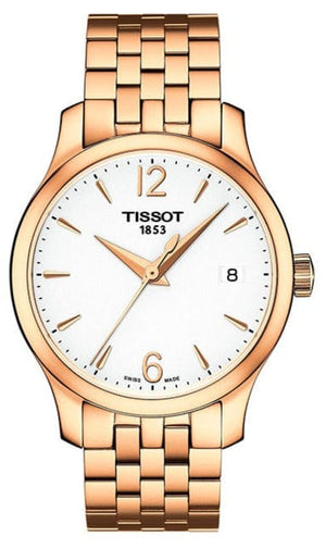 Tissot T Classic Tradition Lady White Dial Rose Gold Steel Strap Watch for Women - T063.210.33.037.00