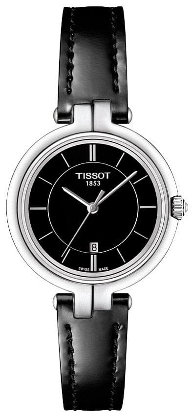 Tissot T Lady Flamingo Black Dial Black Leather Strap Watch For Women - T094.210.16.051.00