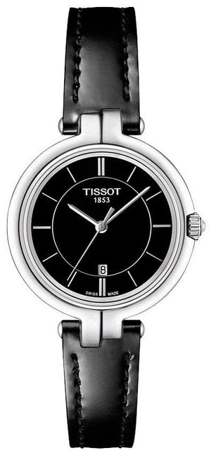 Tissot T Lady Flamingo Black Dial Black Leather Strap Watch For Women - T094.210.16.051.00
