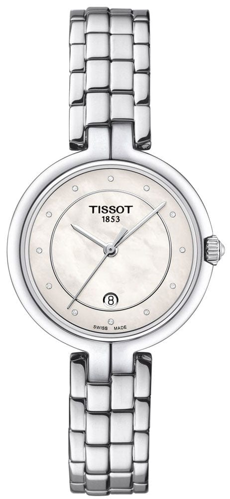 Tissot T Lady Flamingo Diamonds White Dial Silver Steel Strap Watch For Women - T094.210.11.116.01