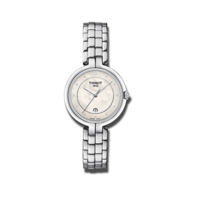 Tissot T Lady Flamingo Diamonds White Dial Silver Steel Strap Watch For Women - T094.210.11.116.01