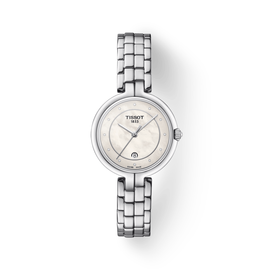 Tissot T Lady Flamingo Diamonds White Dial Silver Steel Strap Watch For Women - T094.210.11.116.01