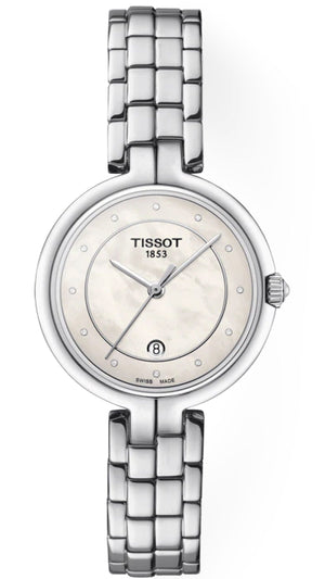 Tissot T Lady Flamingo Diamonds White Dial Silver Steel Strap Watch For Women - T094.210.11.116.01