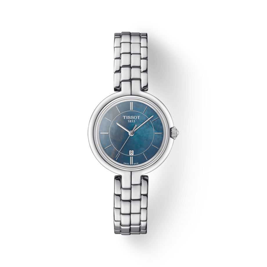 Tissot T Lady Flamingo Mother of Pearl Blue Dial Silver Steel Strap Watch For Women - T094.210.11.121.00