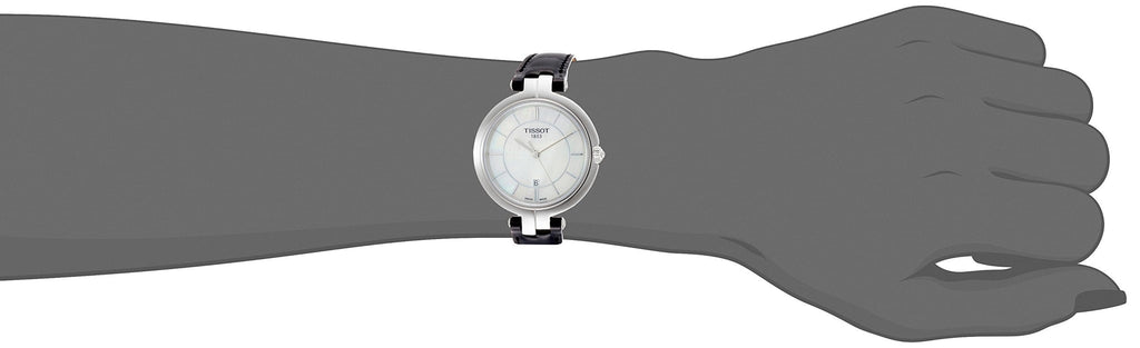 Tissot T Lady Flamingo Mother of Pearl White Dial Black Leather Strap Watch for Women - T094.210.16.111.00