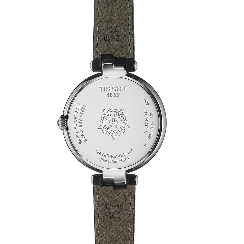 Tissot T Lady Flamingo Mother of Pearl White Dial Black Leather Strap Watch for Women - T094.210.16.111.00