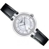 Tissot T Lady Flamingo Mother of Pearl White Dial Black Leather Strap Watch for Women - T094.210.16.111.00