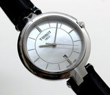 Tissot T Lady Flamingo Mother of Pearl White Dial Black Leather Strap Watch for Women - T094.210.16.111.00