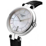 Tissot T Lady Flamingo Mother of Pearl White Dial Black Leather Strap Watch for Women - T094.210.16.111.00