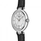 Tissot T Lady Flamingo Mother of Pearl White Dial Black Leather Strap Watch for Women - T094.210.16.111.00