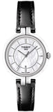 Tissot T Lady Flamingo Mother of Pearl White Dial Black Leather Strap Watch for Women - T094.210.16.111.00