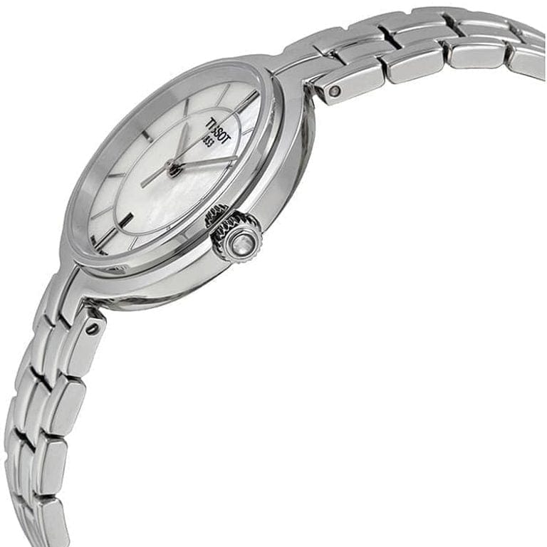 Tissot T Lady Flamingo Mother of Pearl White Dial Silver Steel Strap Watch For Women - T094.210.11.111.00