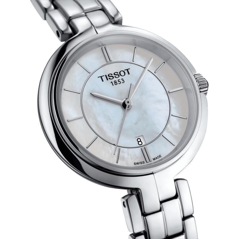 Tissot T Lady Flamingo Mother of Pearl White Dial Silver Steel Strap Watch For Women - T094.210.11.111.00